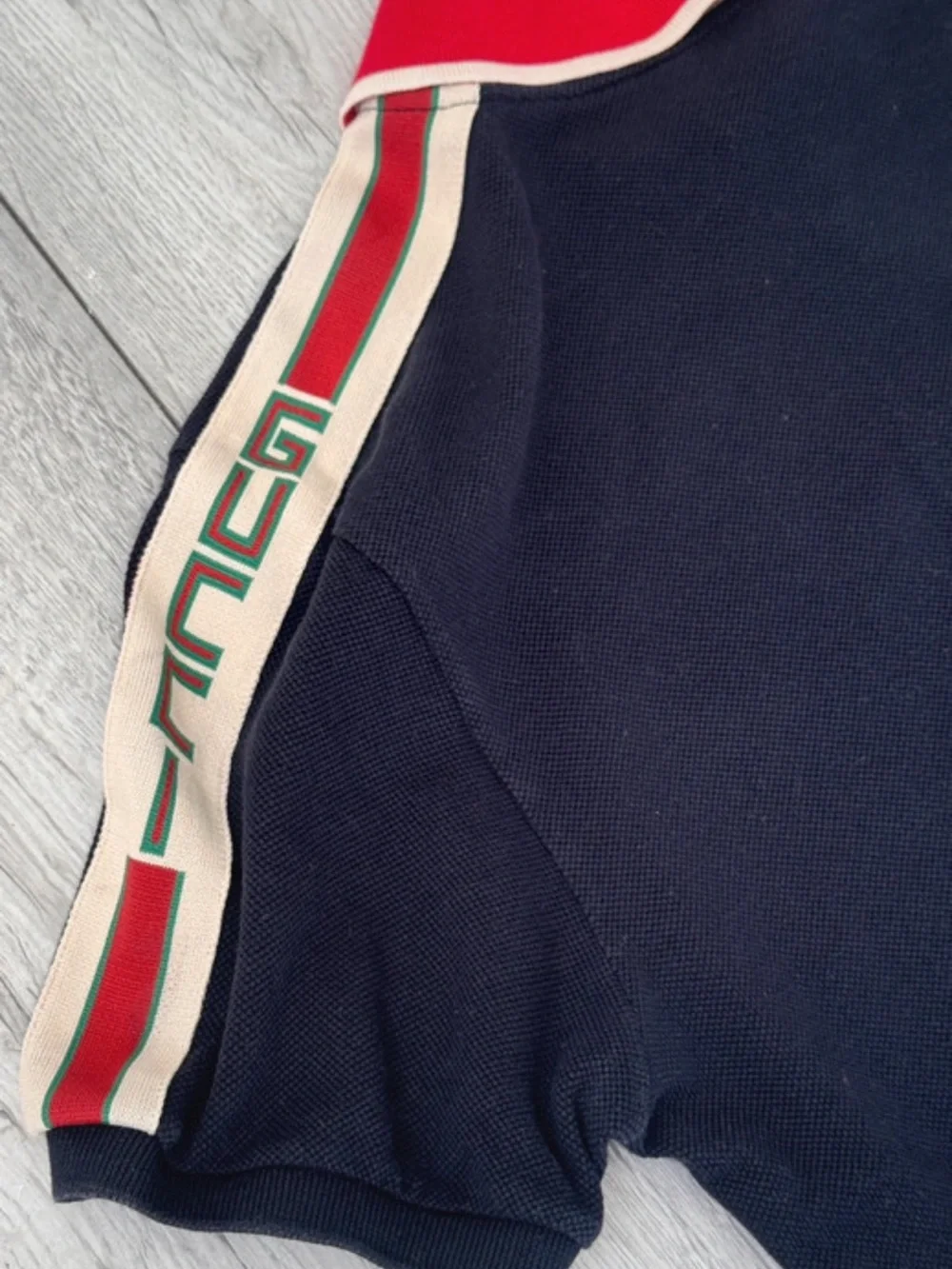 Gucci Black Polo with Red Contrast Collar and White Trim